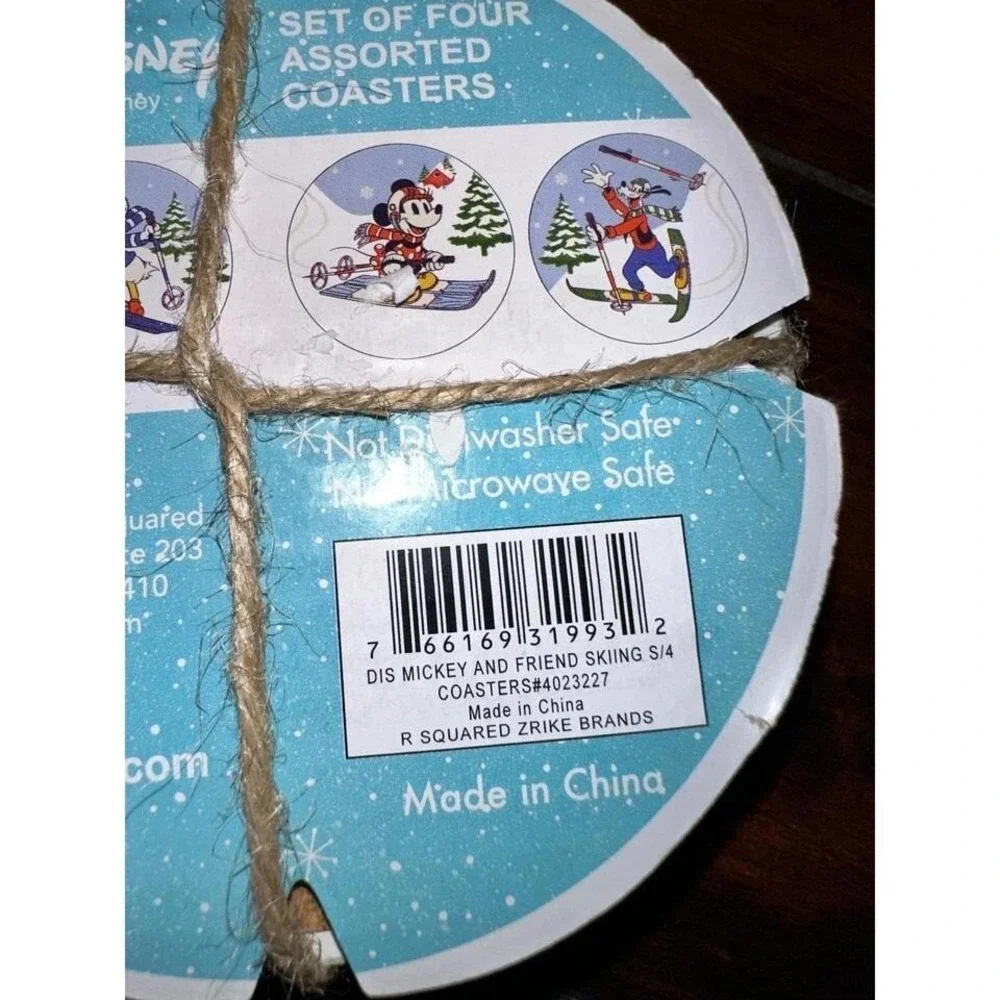 New‎ 4 pack Holiday Mickey Mouse and Friends drink coasters skiing by ZRIKE
